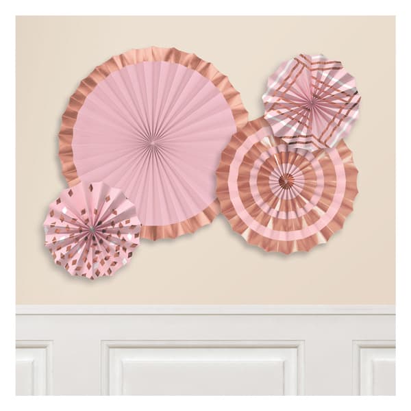 (image for) Rose Gold Blush Hot Stamped Paper Fans 4pk