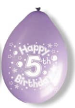 (image for) 10" Happy 5th Birthday Latex Balloons 6 Packs Of 10