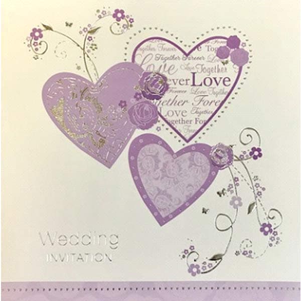 (image for) Lilac Hearts Wedding Invitation Cards 6pk