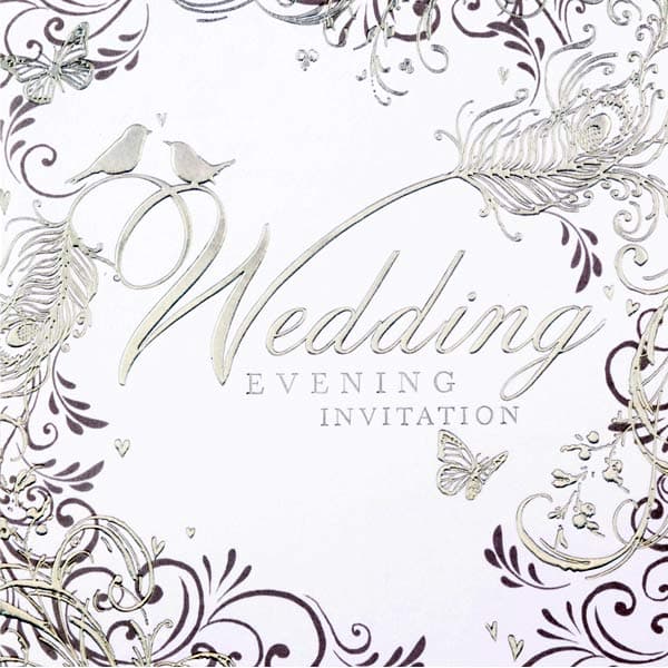 (image for) Silver Swirls Wedding Evening Invitation Cards 6pk