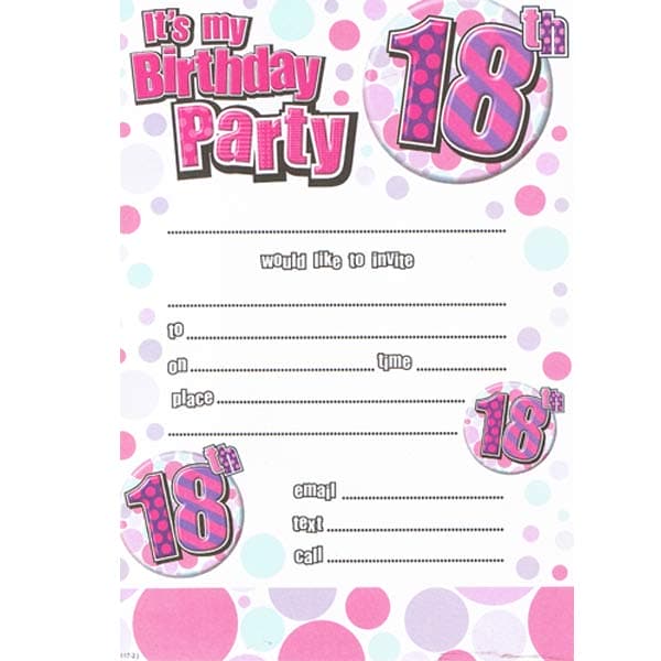 (image for) Female 18th Birthday Party Invitations 20pk