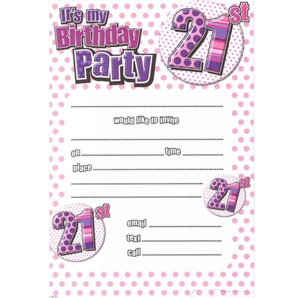 Female 21st Birthday Party Invitations 20pk | Go International, UK