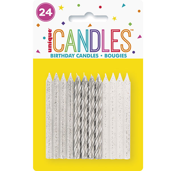 (image for) Silver & White Mix Party Candles 24pk