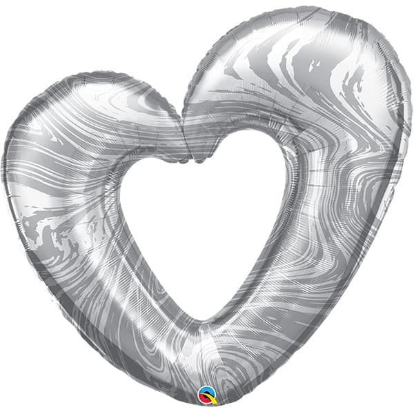 (image for) Silver Open Marble Heart Supershape Foil Balloons