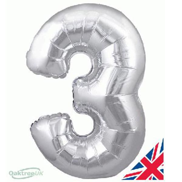 (image for) 34" Oaktree Silver Number 3 Shape Balloons