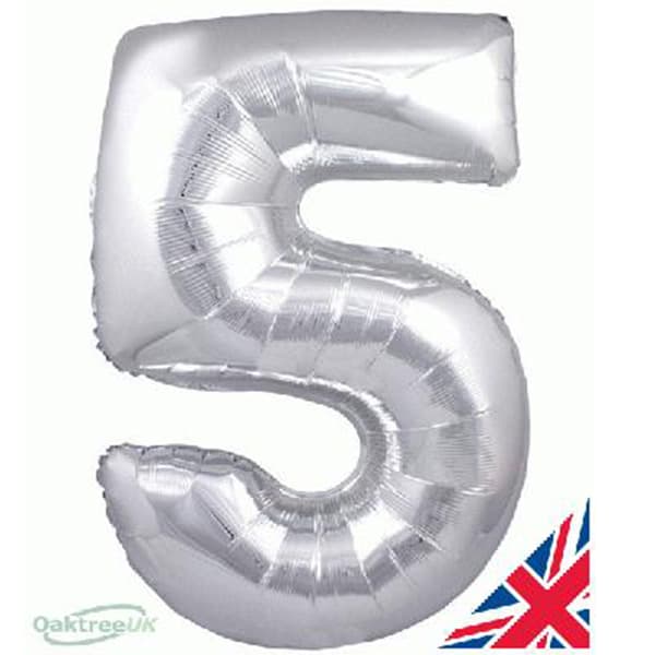 (image for) 34" Oaktree Silver Number 5 Shape Balloons