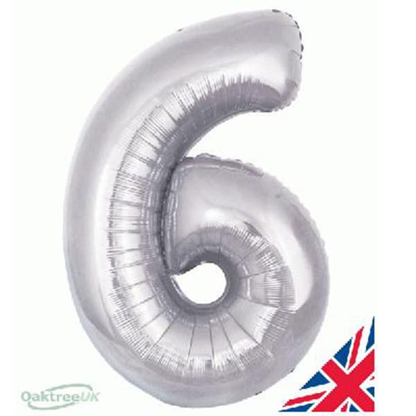 (image for) 34" Oaktree Silver Number 6 Shape Balloons