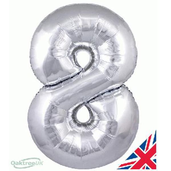 (image for) 34" Oaktree Silver Number 8 Shape Balloons