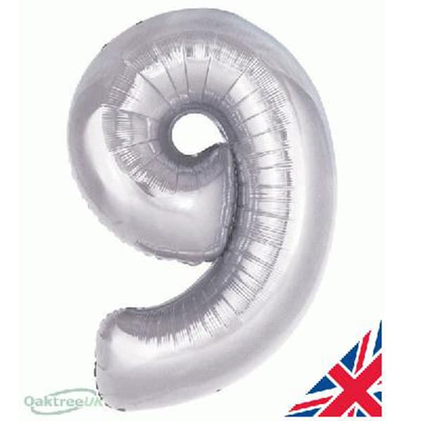 (image for) 34" Oaktree Silver Number 9 Shape Balloons