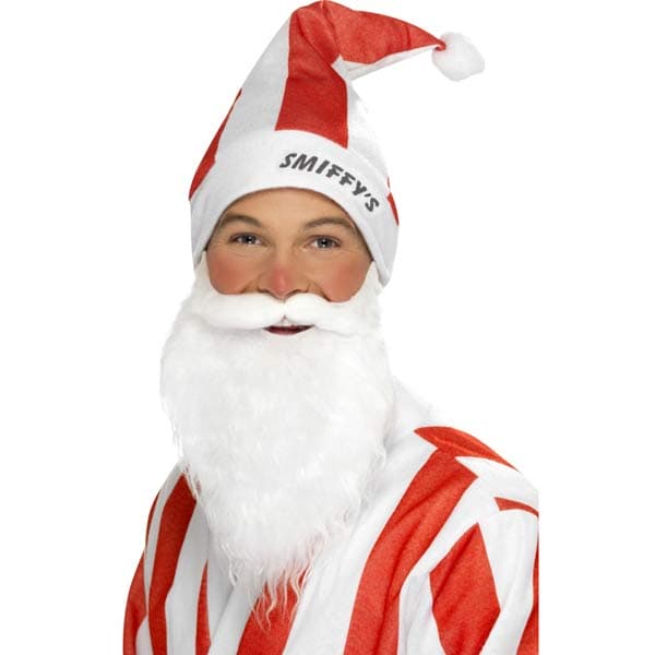 (image for) Red And White Striped Sport Santa Hat And Beard Set