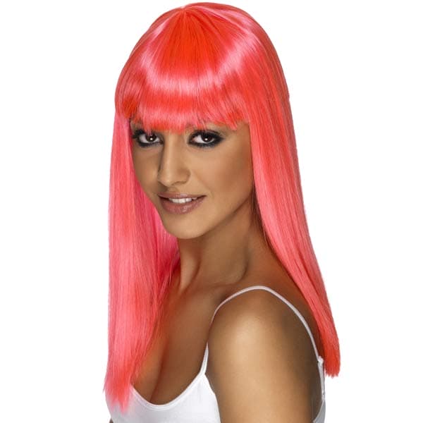 (image for) Neon Pink Glamourama Wigs With Fringe