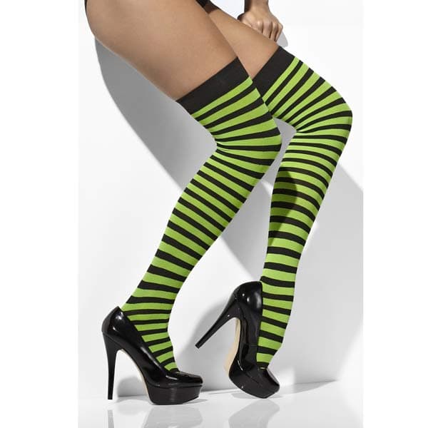 (image for) Green And Black Striped Thigh High Stockings