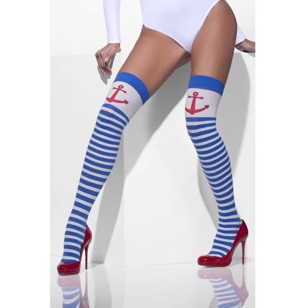 (image for) Blue And White Striped Anchor Stockings