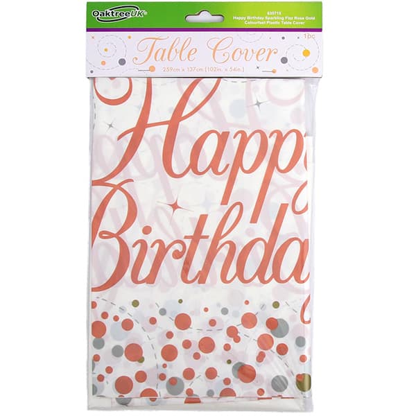 (image for) Happy Birthday Sparkling Fizz Rose Gold Plastic Tablecover