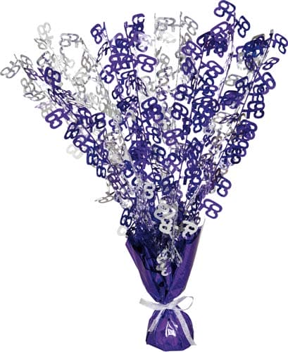 65th Purple And Silver Foil Balloon Weight Centrepiece
