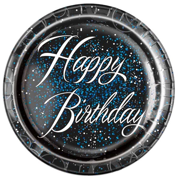 (image for) Happy Birthday Blue Glitz Paper Plates 8pk