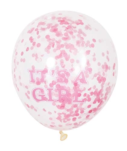 (image for) 12" Its A Girl Latex Balloons With Pink Confetti 6pk