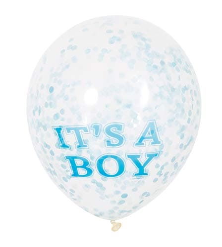 (image for) 12" Its A Boy Latex Balloons With Blue Confetti 6pk