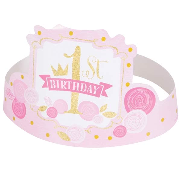 (image for) Gold And Pink 1st Birthday Party Hats 6pk