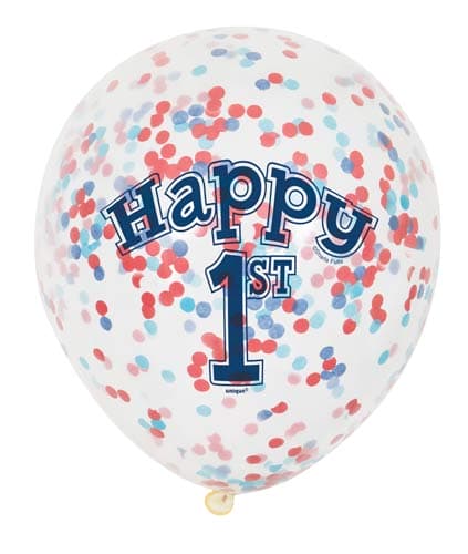 (image for) 12" Boys 1st Birthday Latex Balloons With Confetti 6pk