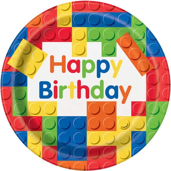 (image for) Happy Birthday Building Blocks Paper Plates 8pk