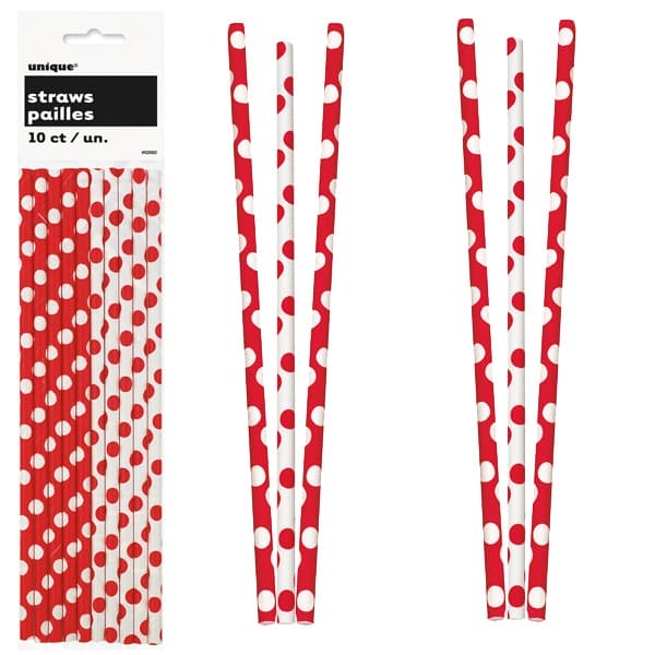 (image for) Ruby Red Polka Dot Paper Straws 10pk