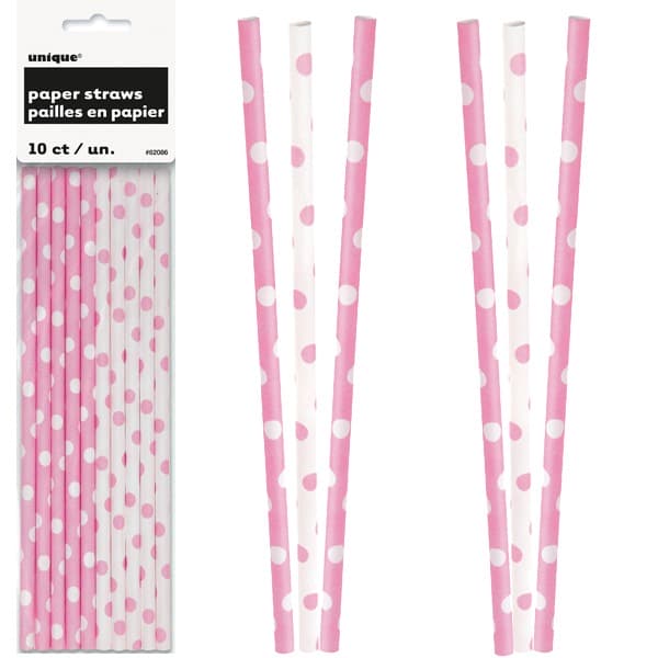 (image for) Lovely Pink Polka Dot Paper Straws 10pk