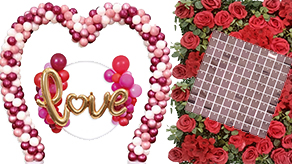 Valentines Balloon Arches, Stands, Flower & Sequin Walls