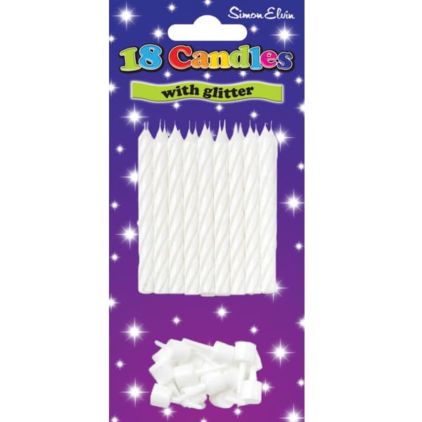 (image for) 18 White Glitter Spiral Candles x6