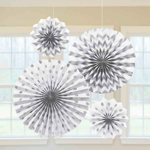 (image for) White Glitter Paper Fans 4pk