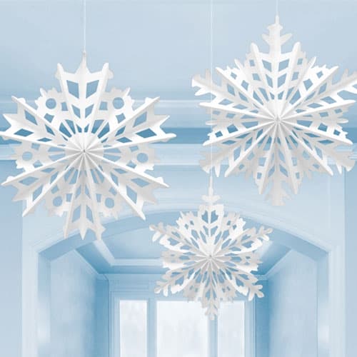 (image for) White Snowflake Fan Decorations 3pk