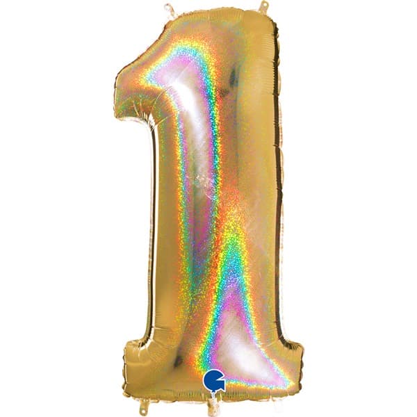 (image for) 40" Grabo Gold Holographic Glitter Number 1 Shape Balloons