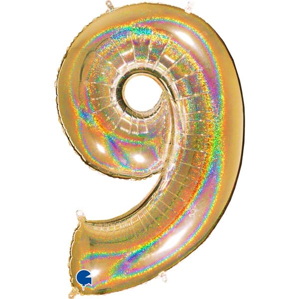 (image for) 40" Grabo Gold Holographic Glitter Number 9 Shape Balloons