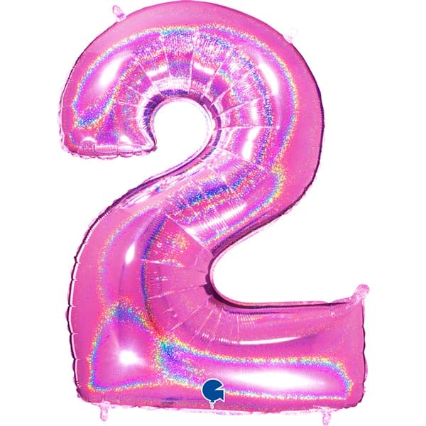 (image for) 40" Grabo Pink Holographic Glitter Number 2 Shape Balloons