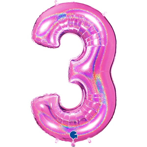 (image for) 40" Grabo Pink Holographic Glitter Number 3 Shape Balloons