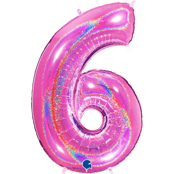 (image for) 40" Grabo Pink Holographic Glitter Number 6 Shape Balloons