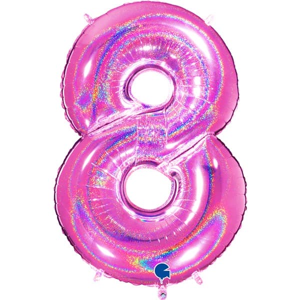 (image for) 40" Grabo Pink Holographic Glitter Number 8 Shape Balloons