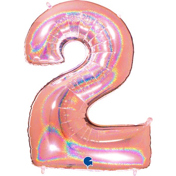 (image for) 40" Grabo Rose Gold Holographic Glitter Number 2 Shape Balloons