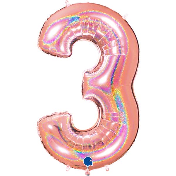 (image for) 40" Grabo Rose Gold Holographic Glitter Number 3 Shape Balloons