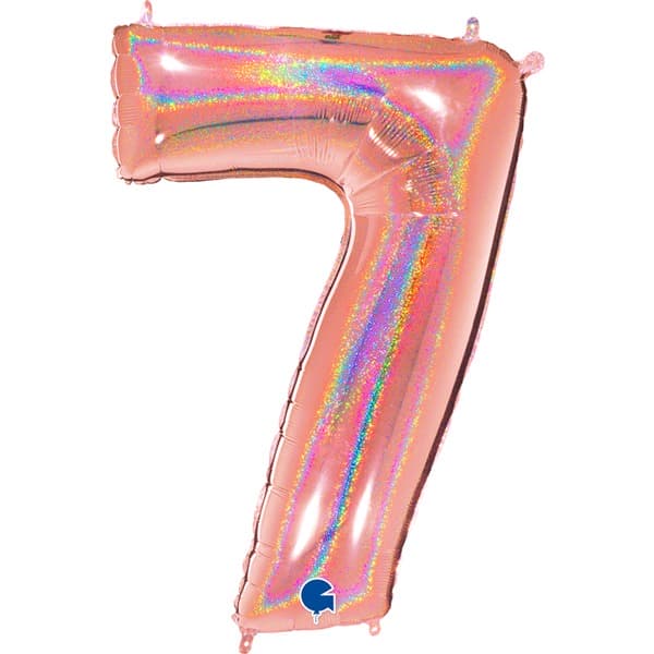 (image for) 40" Grabo Rose Gold Holographic Glitter Number 7 Shape Balloons