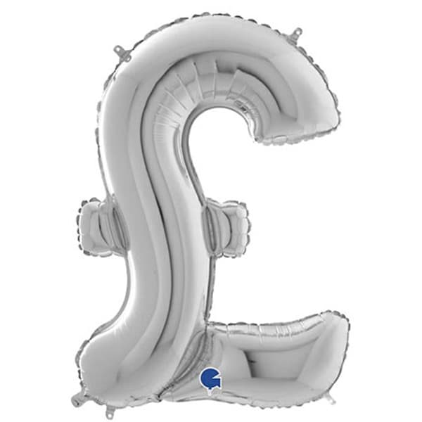 (image for) 40" Grabo Silver Pound £ Symbol Shape Balloons