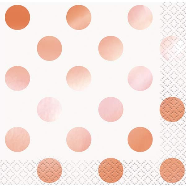 (image for) Metallic Rose Gold Dot Beverage Napkins 16pk