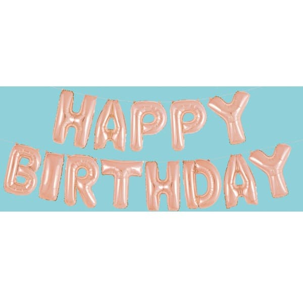 (image for) 14" Happy Birthday Rose Gold Letter Balloons Banner Kit