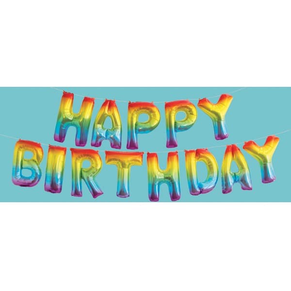 (image for) 14" Happy Birthday Rainbow Letter Balloons Banner Kit