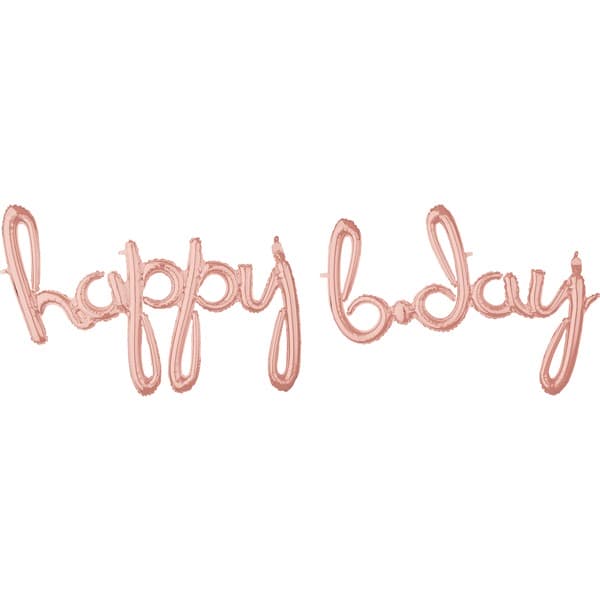 (image for) Happy B-Day Rose Gold Phrase Script Air Filled Balloons