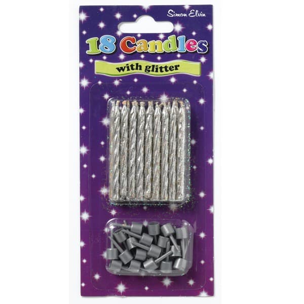 (image for) 18 Silver Glittered Spiral Candles 6pk