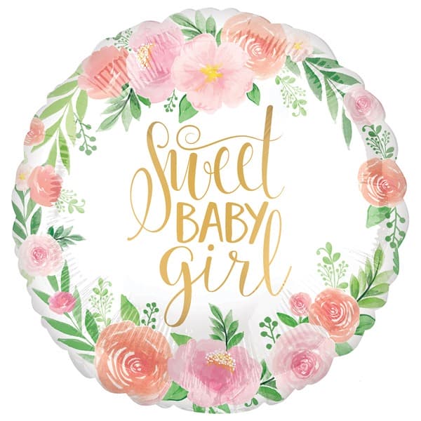 (image for) 18" Floral Sweet Baby Girl Satin Luxe Foil Balloons