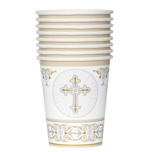 (image for) 9oz Gold & Silver Radiant Cross Paper Cups 8pk