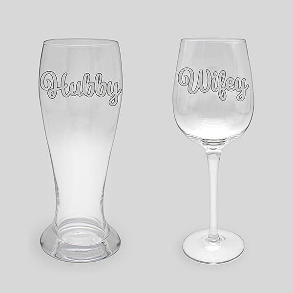 (image for) Hubby And Wifey Beer And Wine Glass Set