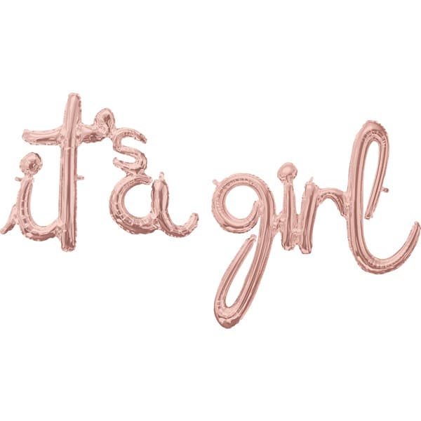 (image for) Its A Girl Rose Gold Phrase Script Air Filled Balloons